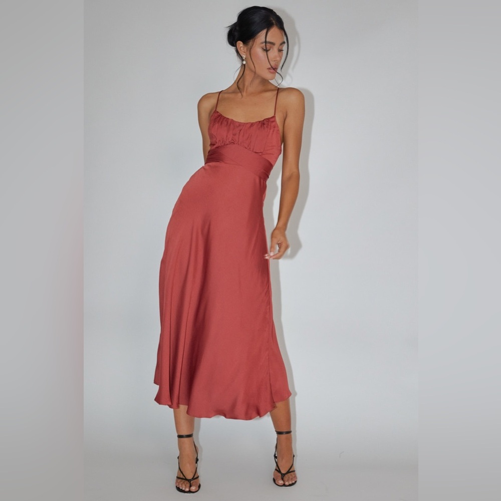 NWT Selfie Leslie Linka Cami Strap Midi Dress in Chocolate Size 8US